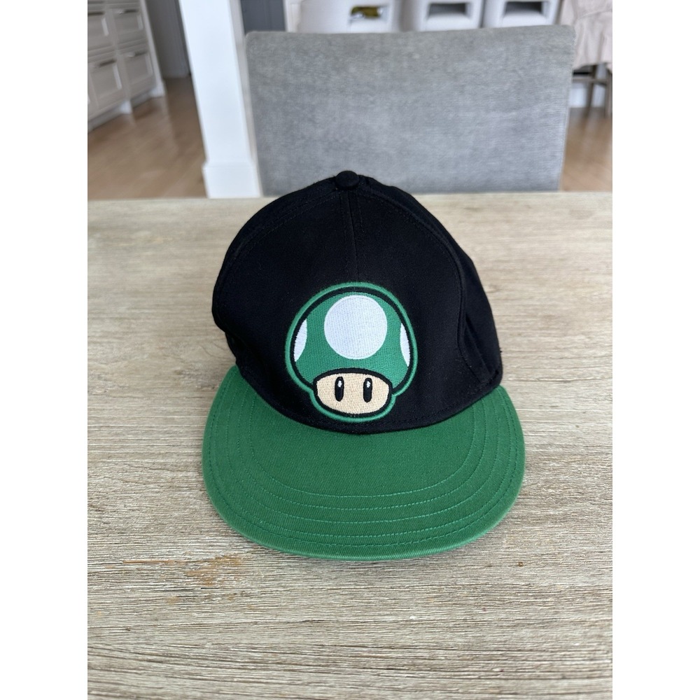Super Mario Bros 1-Up Mushroom Hat Logo Green Black White Licensed Nintendo Cap